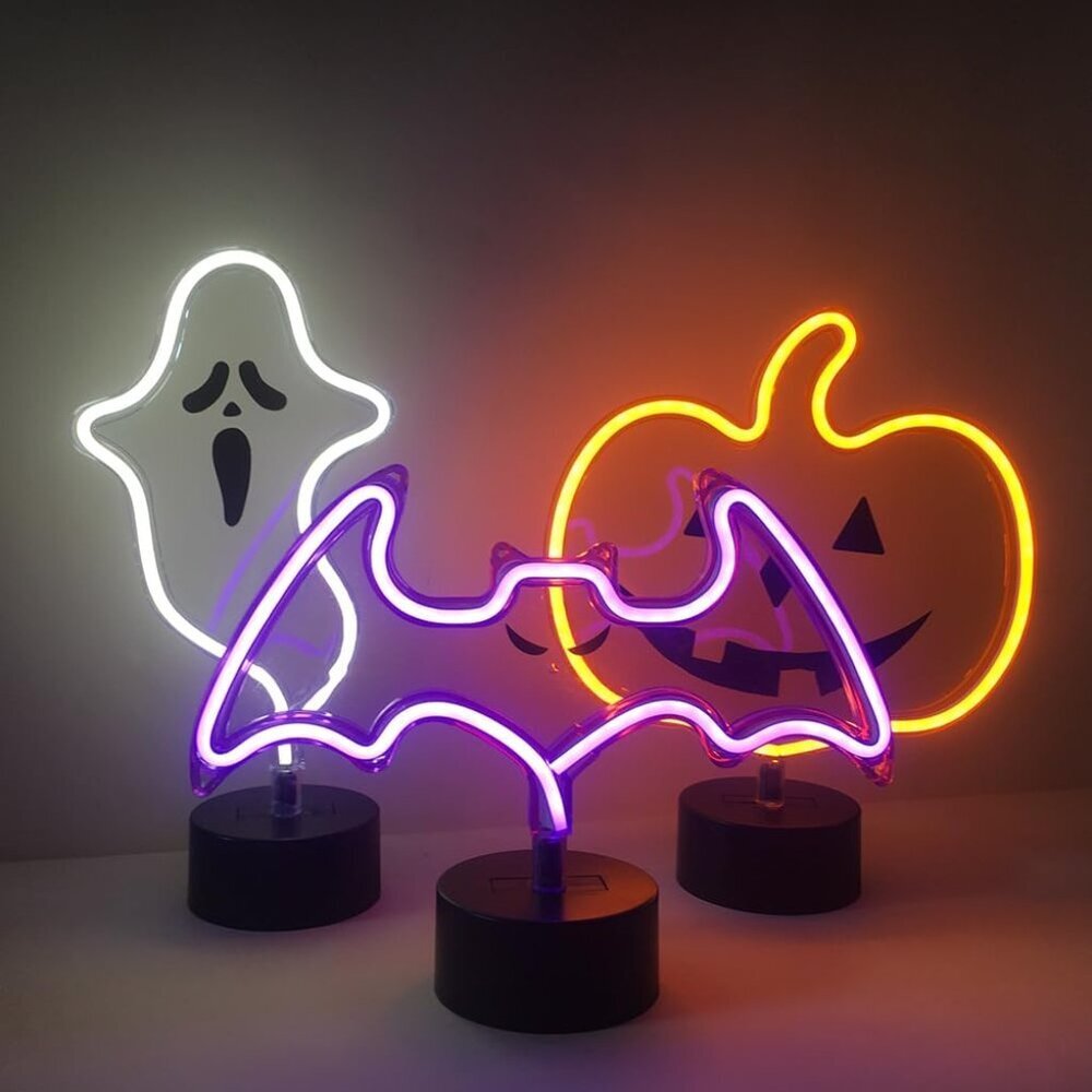 Orange Pumpkin Neon Sign Halloween Decor USB or Battery Powered Table Light - Picture 4 of 6